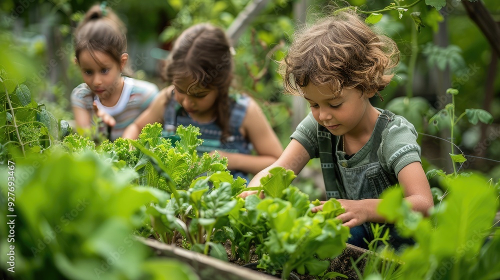Children learning about plants in a garden, child, learning, habits Children learning about plants in a garden, child, learning, habits