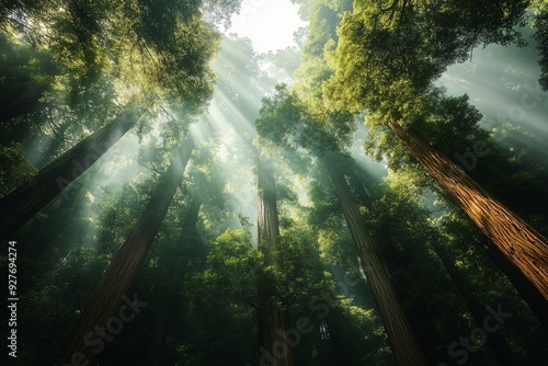 Lush green trees from below view