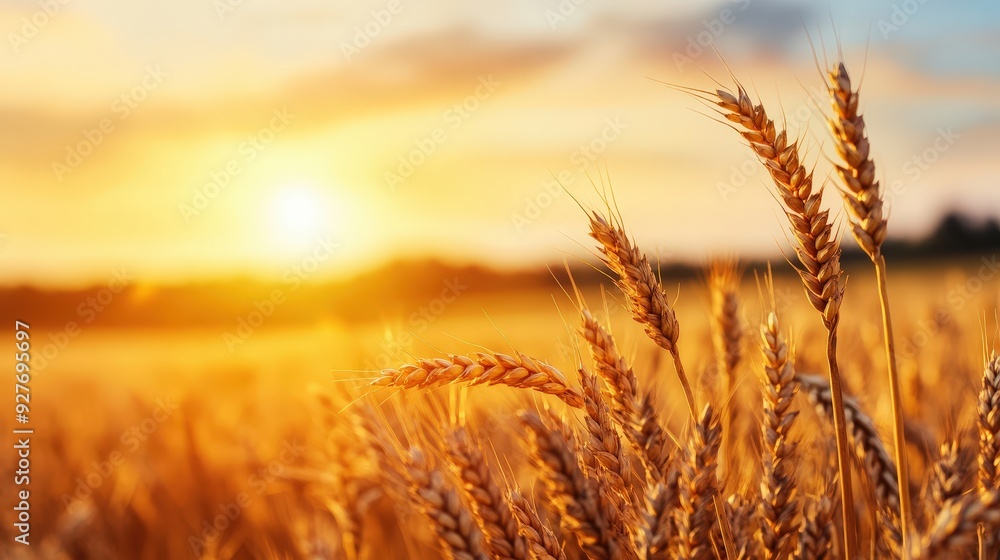 Golden wheat field captured at sunset, showcasing nature's beauty and the tranquility of agricultural landscapes. Golden wheat field captured at sunset, showcasing nature's beauty and the tranquility of agricultural landscapes.