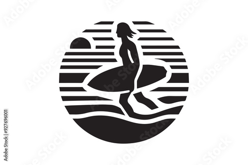 Surfers surfing and carrying vector silhouette illustration