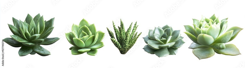 Five Succulents on a White Background Five Succulents on a White Background