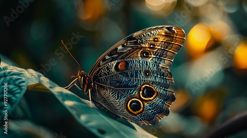 there is a butterfly that is sitting on a leaf photo