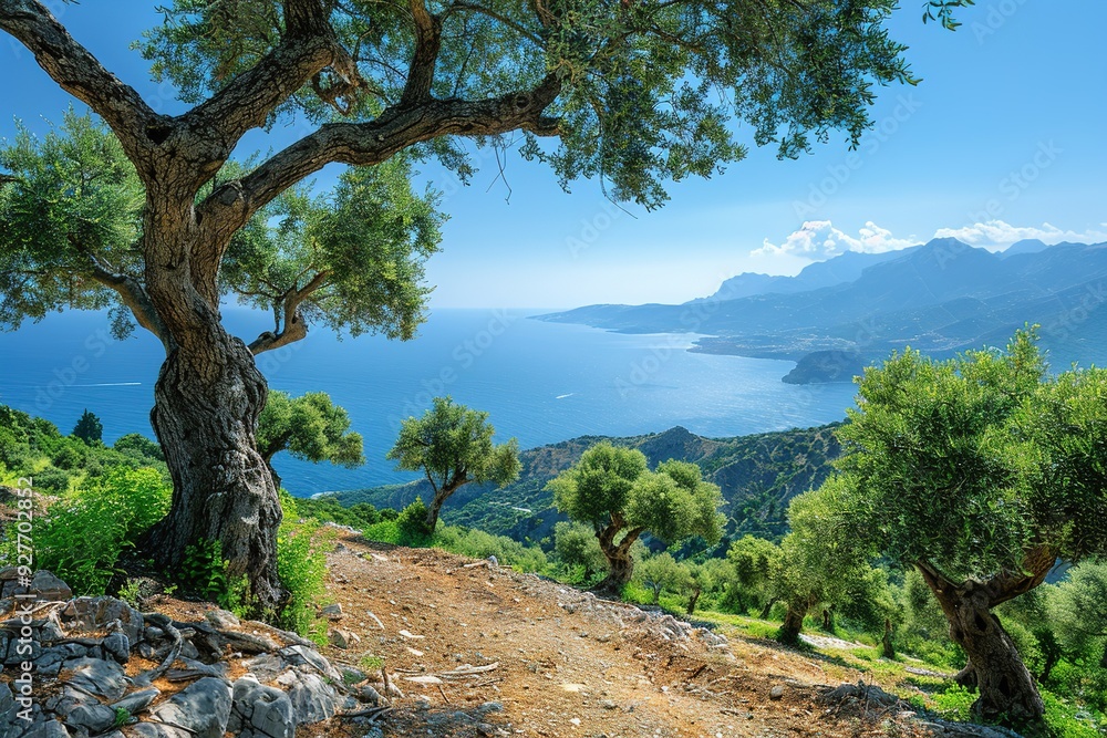 The scene is serene and peaceful, with the tree providing a sense of stability The scene is serene and peaceful, with the tree providing a sense of stability