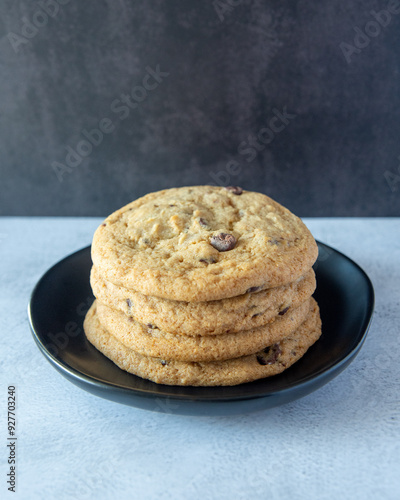Chocolate Chip Cookies Stacked on Plate