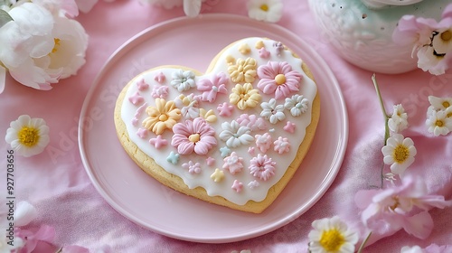 Heart-Shaped Cookie Decorated with Icing Flowers