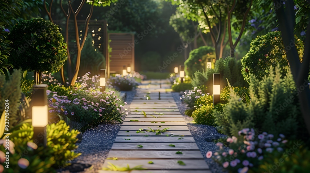 The alley runs through a modern garden The alley runs through a modern garden