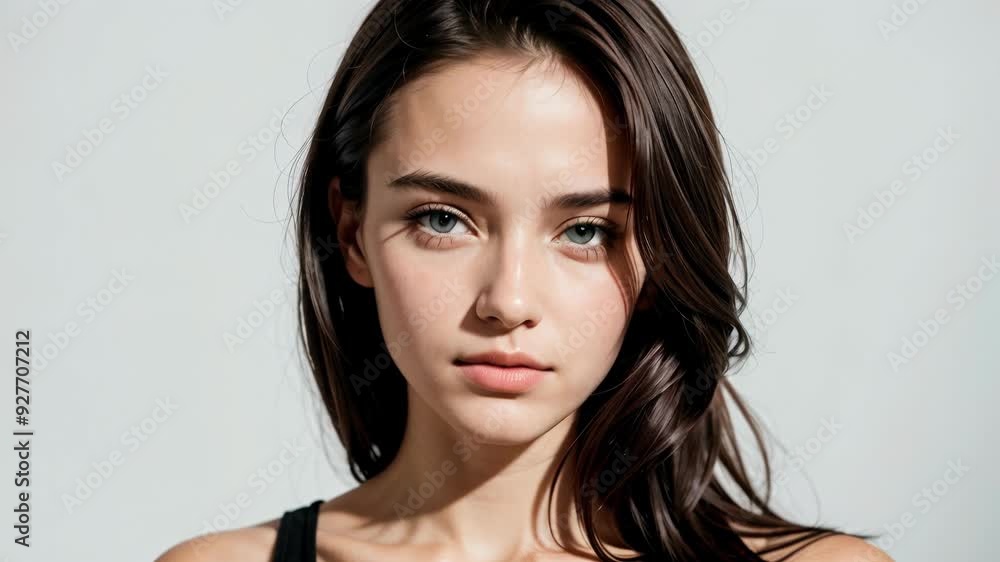A stunning woman with flowing black hair poses against a white background, exuding elegance and confidence. Her piercing eyes and delicate earrings add a touch of sophistication to the scene. A stunning woman with flowing black hair poses against a white background, exuding elegance and confidence. Her piercing eyes and delicate earrings add a touch of sophistication to the scene.