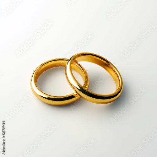 Two Gold Wedding Rings on White Background