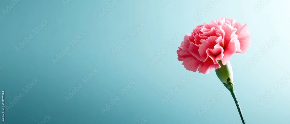 Pink Carnation Flower Against Soft Blue Background Pink Carnation Flower Against Soft Blue Background