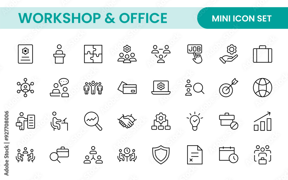 Workshop and Office related outline icon collection. Editable line icon set. Workshop and Office related outline icon collection. Editable line icon set.