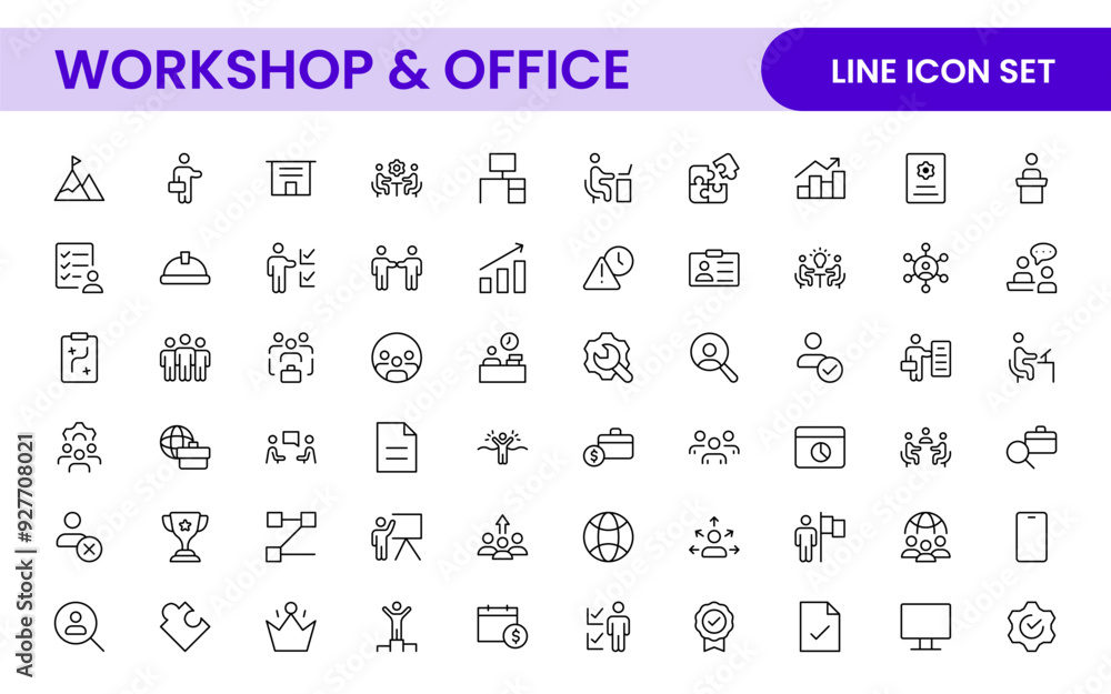 Workshop and Office related outline icon collection. Editable line icon set. Workshop and Office related outline icon collection. Editable line icon set.