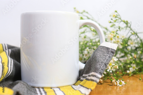 watering can in garden cup mug mockup