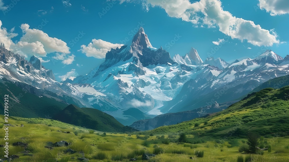 Fototapeta premium The peaks of patagonia rise abovesque valleys