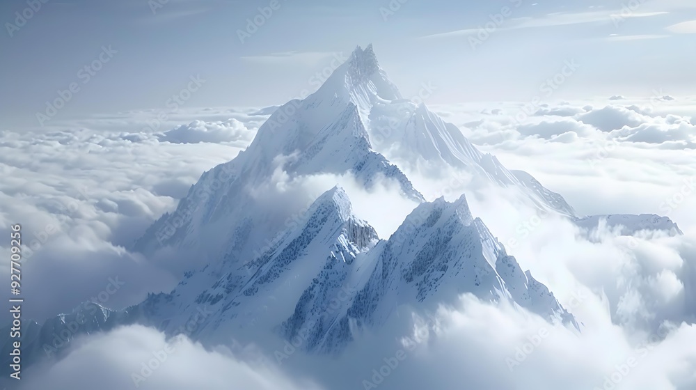 The peaks rising above the clouds present magnificent The peaks rising above the clouds present magnificent