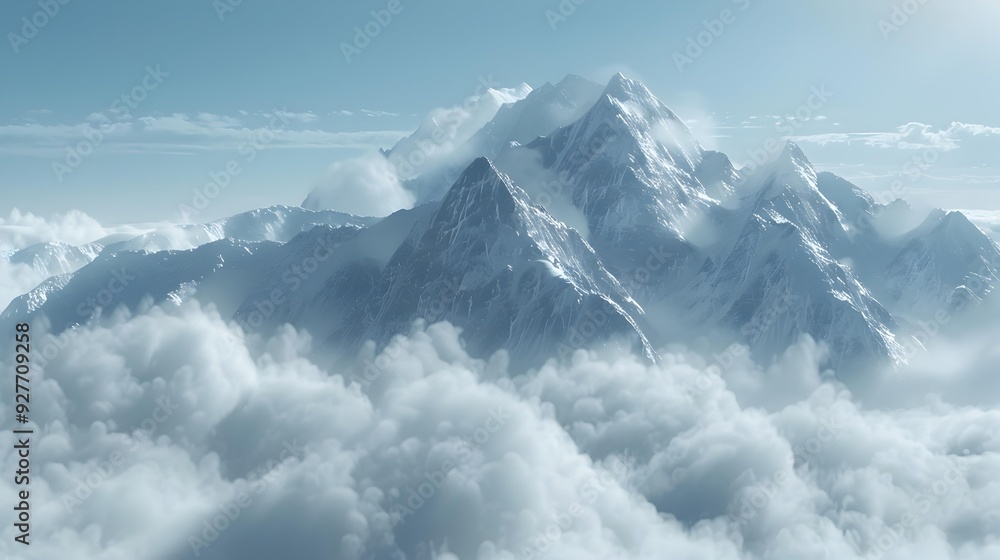 The peaks rising above the clouds present magnificent The peaks rising above the clouds present magnificent