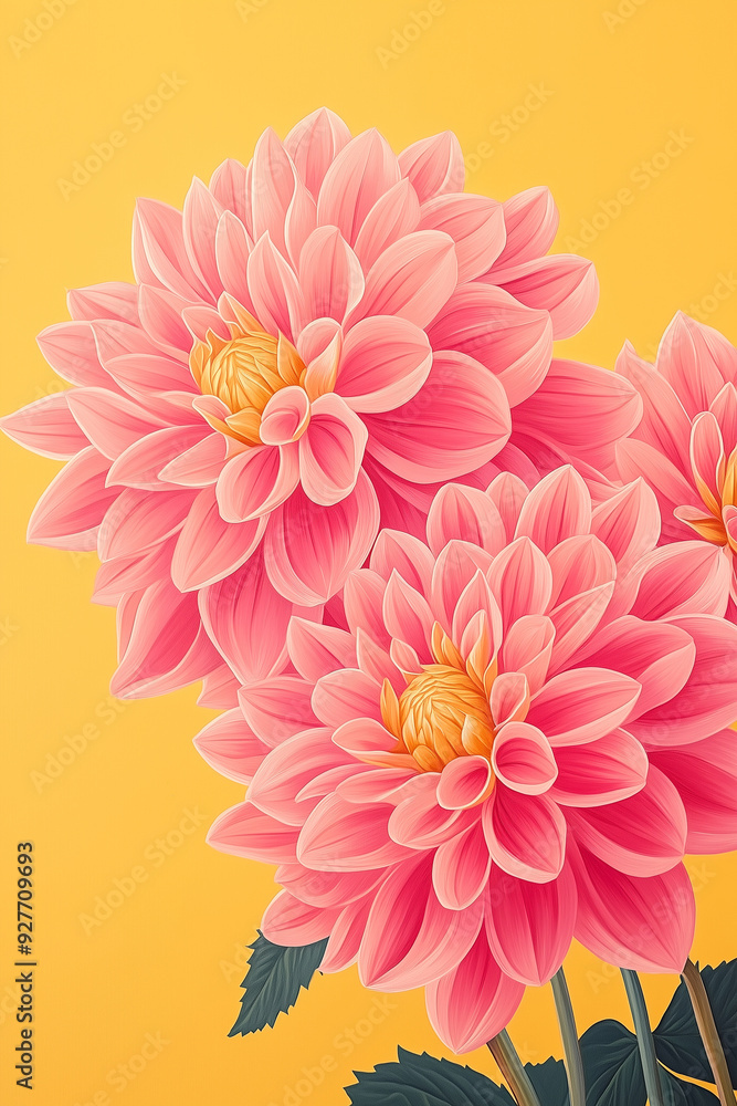 A charming display of colorful Dahlias arranged in a rustic Japanese Zen-style vase on the colorful background A charming display of colorful Dahlias arranged in a rustic Japanese Zen-style vase on the colorful background