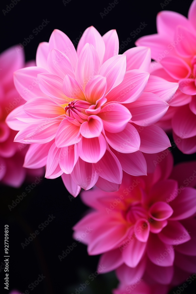 Fototapeta premium A charming display of colorful Dahlias arranged in a rustic Japanese Zen-style vase on the colorful background