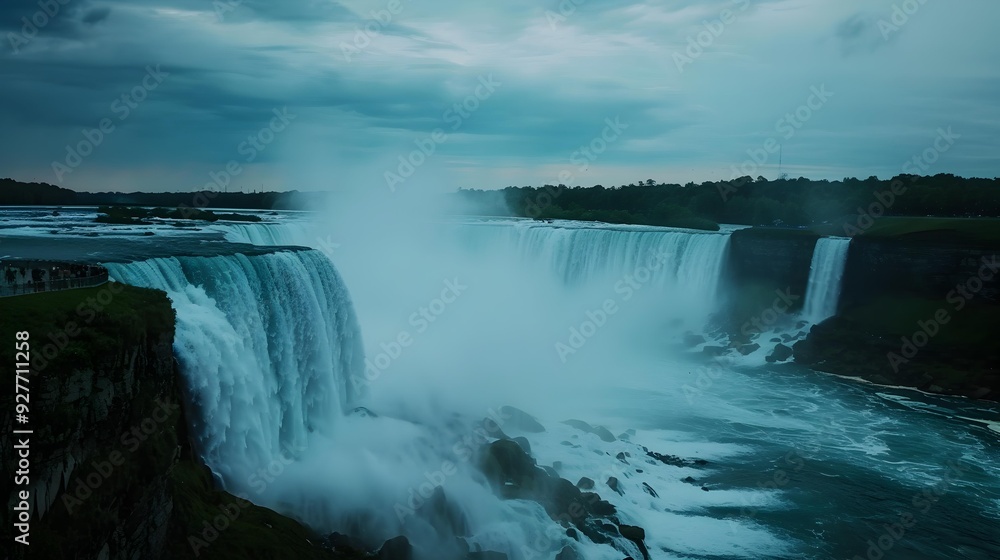 Fototapeta premium The waterfalls surrounded by tropical jungle