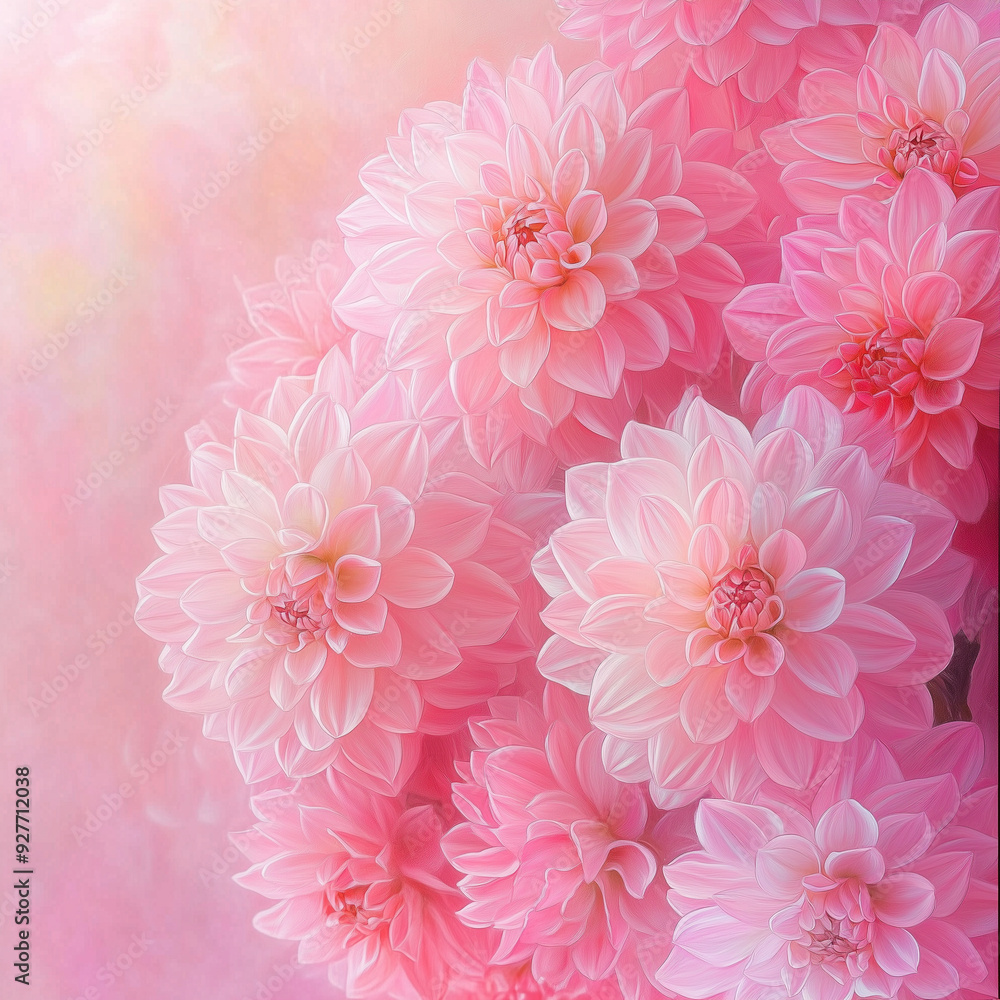 A charming display of colorful Dahlias arranged in a rustic Japanese Zen-style vase on the colorful background A charming display of colorful Dahlias arranged in a rustic Japanese Zen-style vase on the colorful background