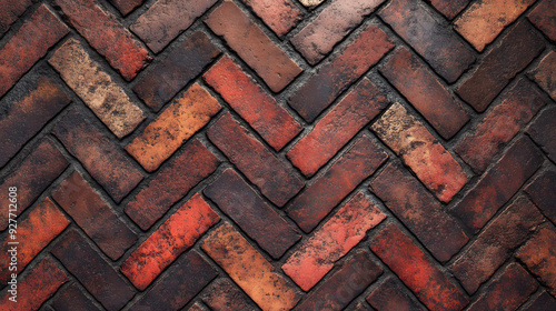 Wallpaper Mural Herringbone pattern of rustic red and brown bricks laid on a walkway in a well-lit outdoor setting Torontodigital.ca