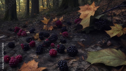 autumn leaves in the forest and berry