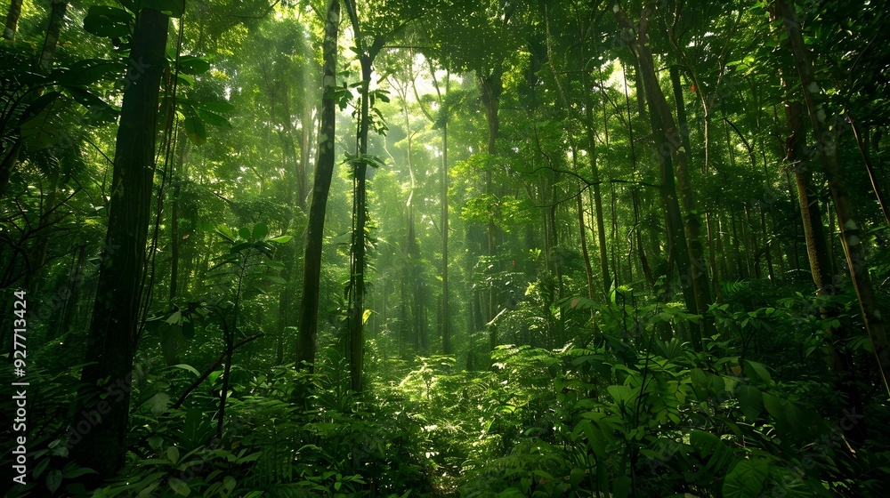 Tall amazon tropical trees rise above the ground Tall amazon tropical trees rise above the ground