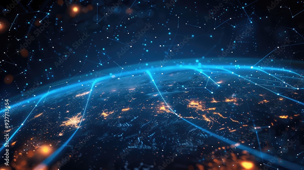 Technology, big data, earth, blue, abstract line. Generative AI. Technology, big data, earth, blue, abstract line. Generative AI.