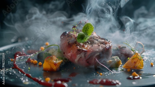 Fototapeta Naklejka Na Ścianę i Meble -  Gastronomy molecular vacuuming technique to create delicate