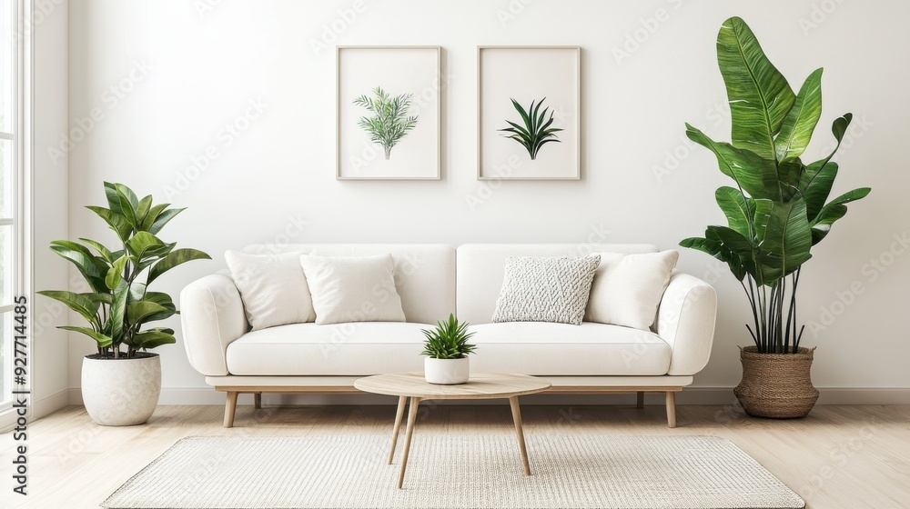 Minimalist Living Room with Indoor Plants Minimalist Living Room with Indoor Plants