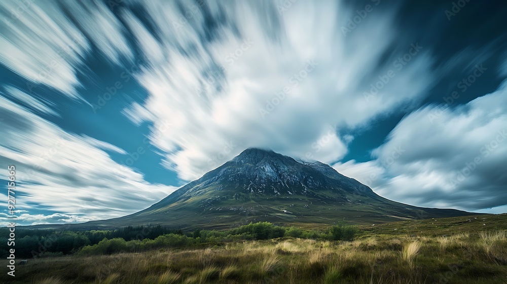 Fototapeta premium Mountain Peak Under A Swirling Cloud Formation