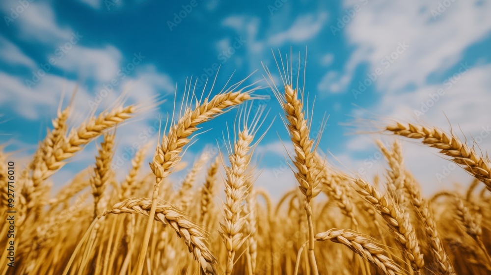 A golden wheat field under a blue sky with white clouds, creating an atmosphere of harvest and life. A golden wheat field under a blue sky with white clouds, creating an atmosphere of harvest and life.