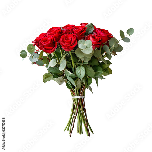 A bouquet of red roses placed on a white marble table,isolated on a transparent background