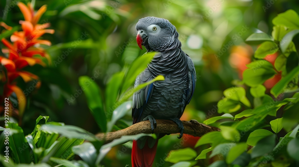 Obraz premium African gray bird sitting on a branch