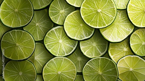 Close-up of Sliced Limes with Visible Juicy Pulp and Green Rind photo