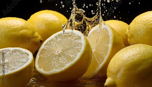 Fresh lemons with jet of water on white background11 photo