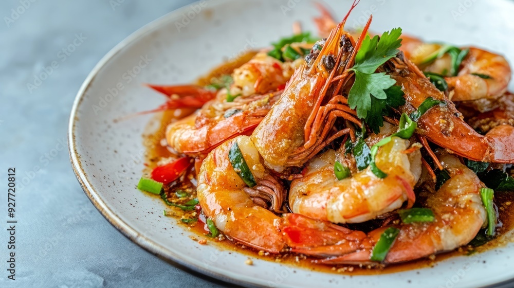 Fried spices shrimp with bitter bean (Parkia speciosa ) and shrimp sauce, Thai food menu Fried spices shrimp with bitter bean (Parkia speciosa ) and shrimp sauce, Thai food menu