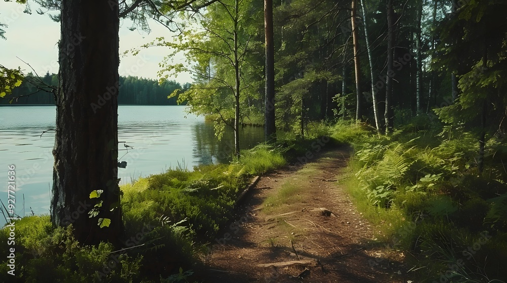 Obraz premium Exploring a forest trail in finland where every