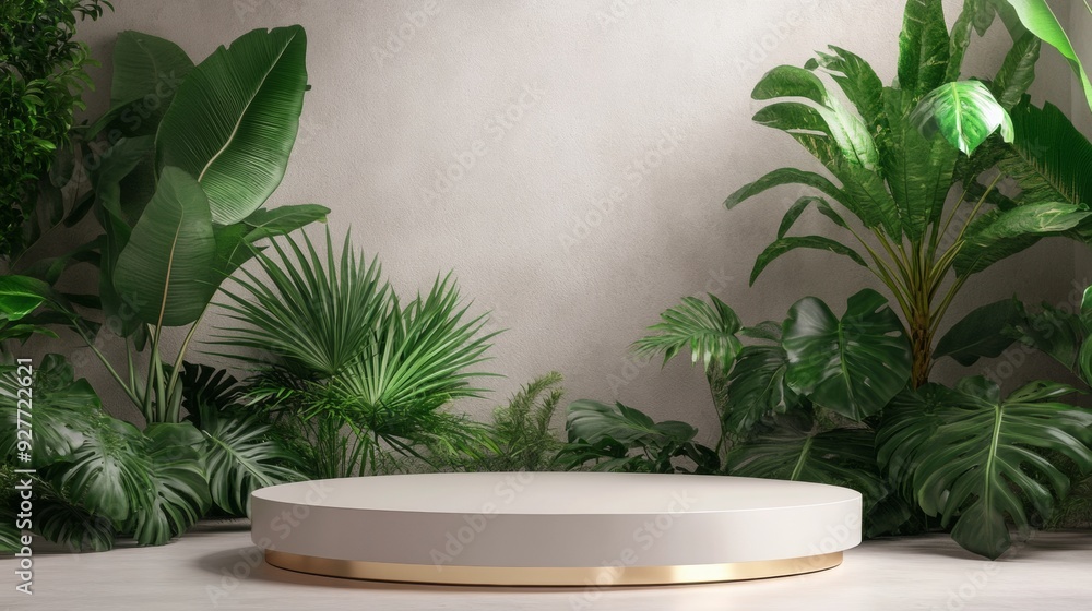 A podium in 3D format with plants for presenting products. A podium in 3D format with plants for presenting products.