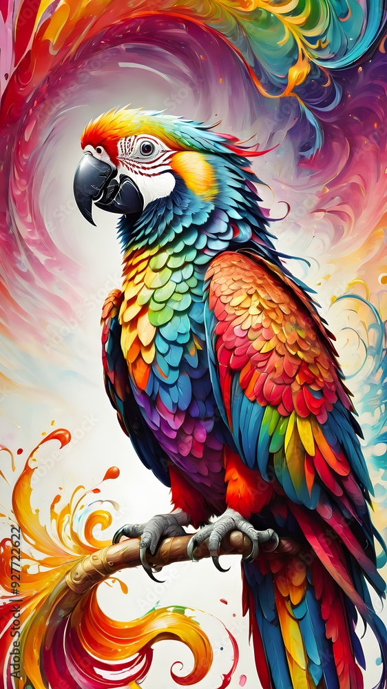 Obraz premium One macaw parrot and on a white with watercolor background 
