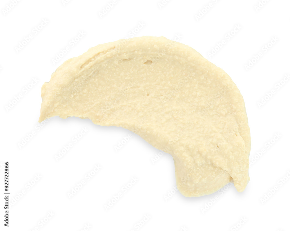 Sample of delicious hummus isolated on white, top view Sample of delicious hummus isolated on white, top view
