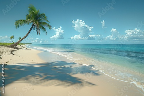 Wallpaper Mural A palm tree is on a beach with a body of water in the background Torontodigital.ca