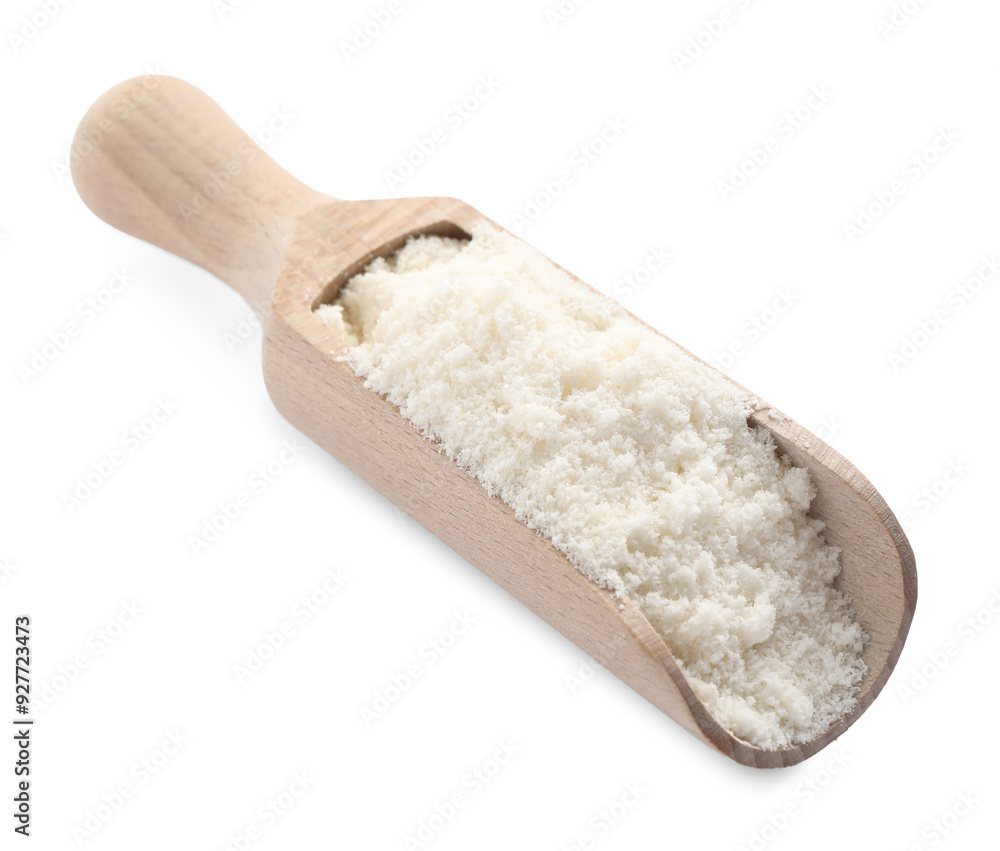 Fresh coconut flour in scoop isolated on white Fresh coconut flour in scoop isolated on white
