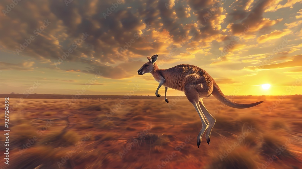 Kangaroo jumping on the dry australian savannah against Kangaroo jumping on the dry australian savannah against
