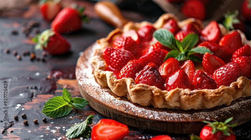 Pastry made with strawberries on the table Pastry made with strawberries on the table