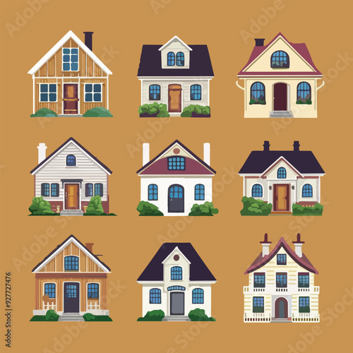 A collection of houses with different colors