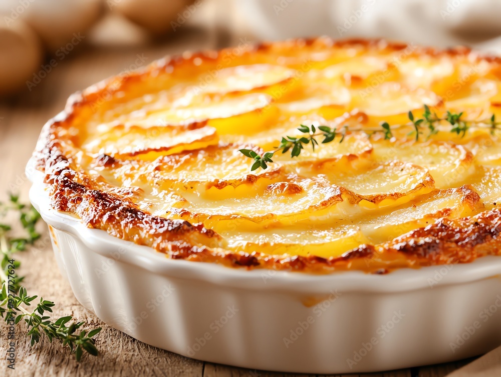 A golden plate of Gratin Dauphinois A golden plate of Gratin Dauphinois