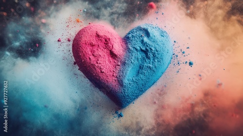 Heart made of multi-colored powder symbolizing the beauty and energy of love on Valentine's Day photo