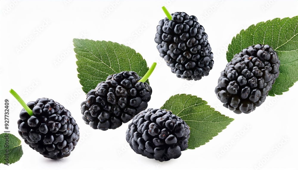Black Mulberry in the air, isolated on white background Black Mulberry in the air, isolated on white background