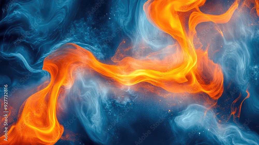 Fototapeta premium A mesmerizing abstract design featuring bright orange flames blending into cool blue water, creating a surreal visual effect