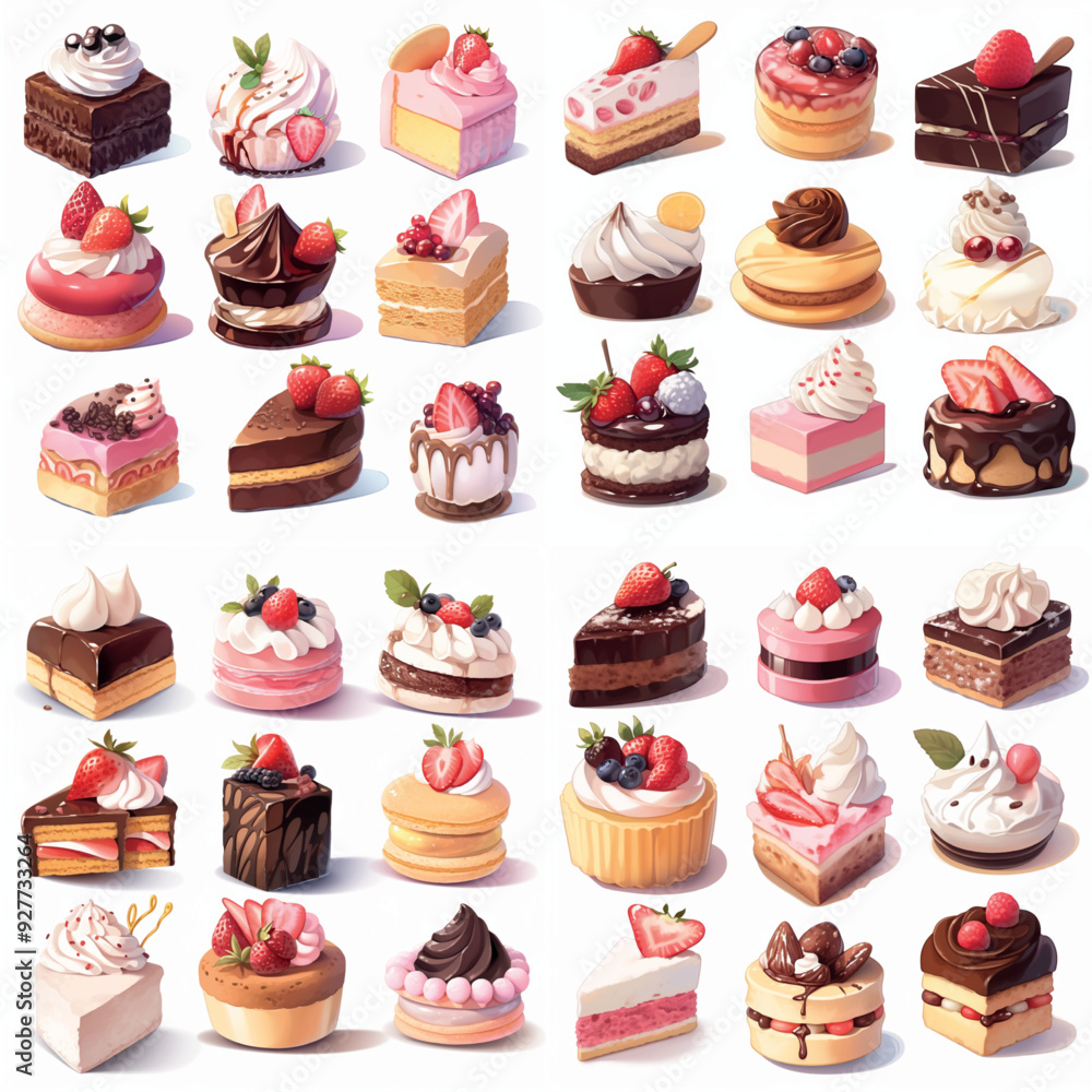 Sweet food 3d realistic icon set. Desserts, cakes Sweet food 3d realistic icon set. Desserts, cakes